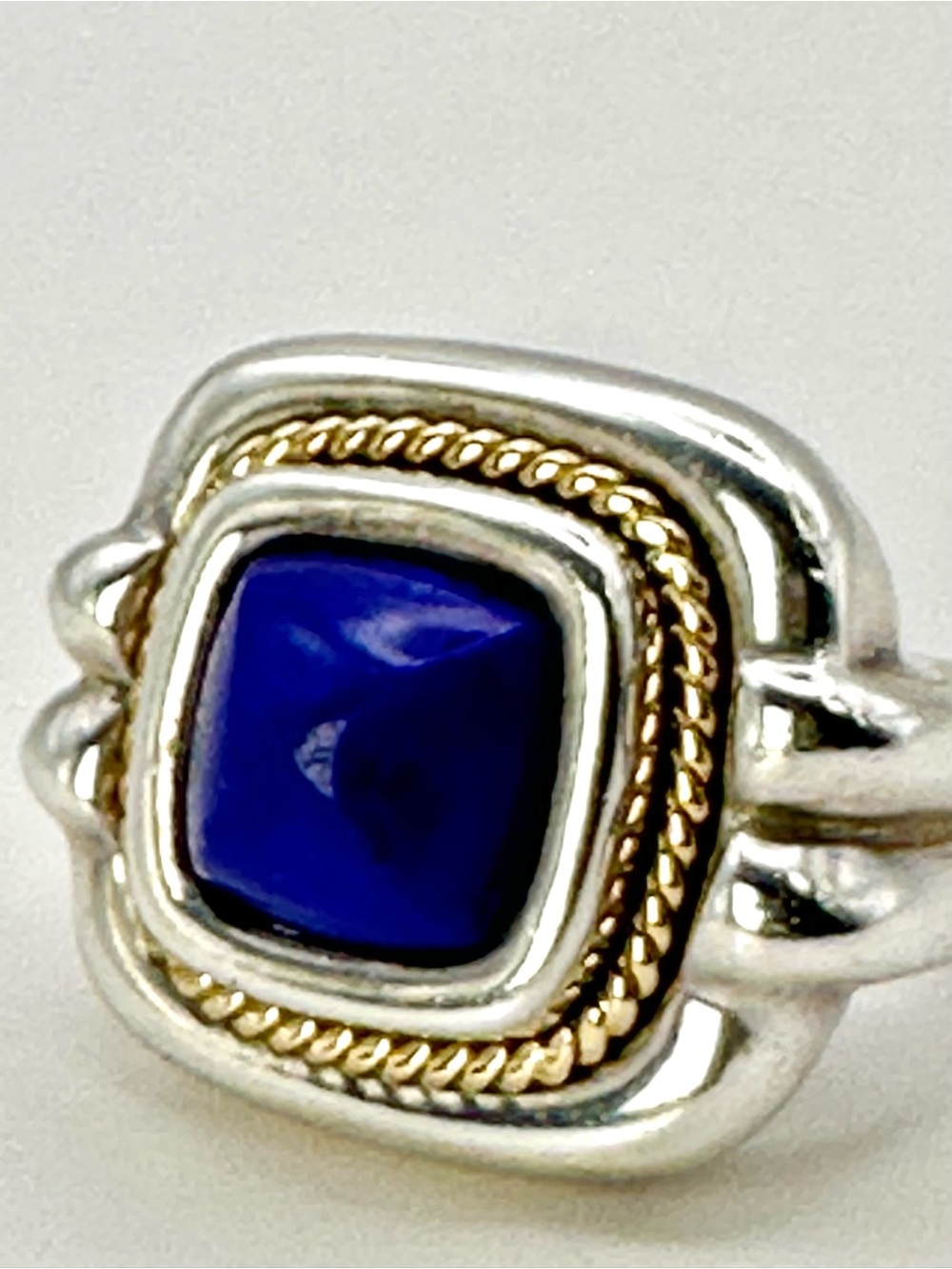 Tiffany & Co VINTAGE Sterling Silver & 18 Kt Gold Lapis Lazuli Rope Ring Sz 7.5 - Picture 8 of 14